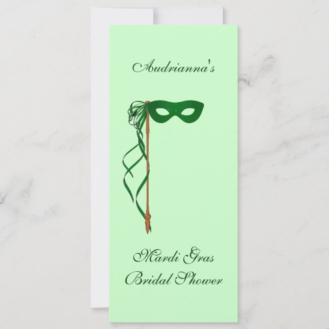 Invitation "Mardi Gras Fête des mariées" - Masque vert avec r (Devant)