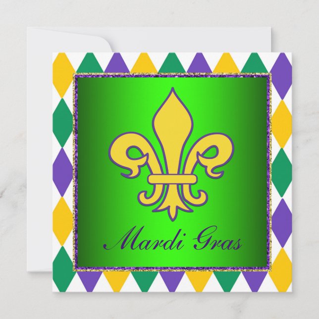 Invitation Mardi Gras Fleur de Lys Fête de Mardi Gras (Devant)