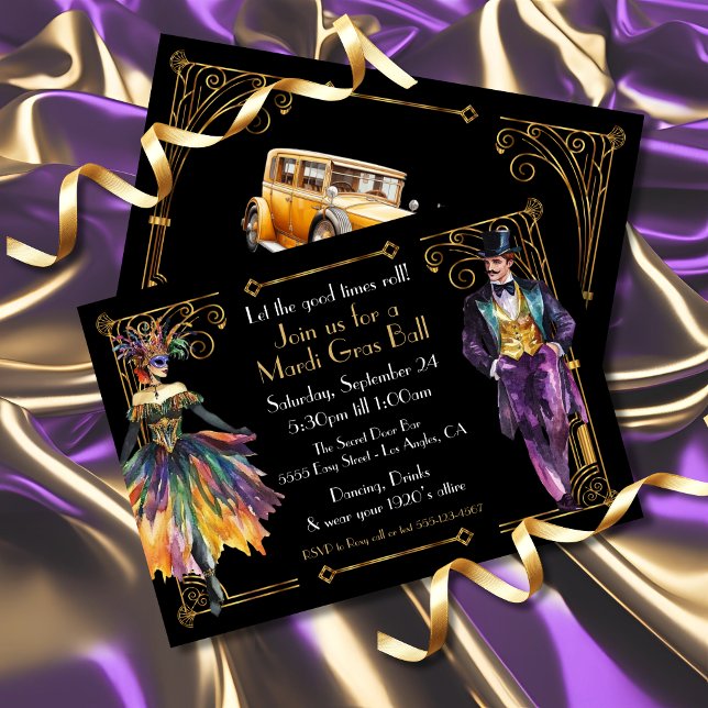 Invitation Mardi Gras Great Gatsby Art Déco Party (Créateur téléchargé)