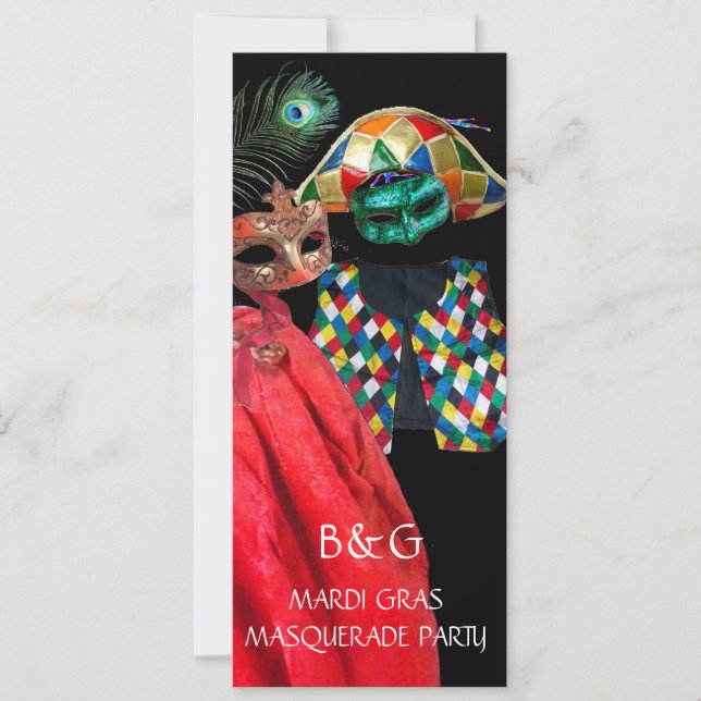 INVITATION MARDI GRAS HARLEQUIN COSTUME MASQUERADE PARTI (Devant)