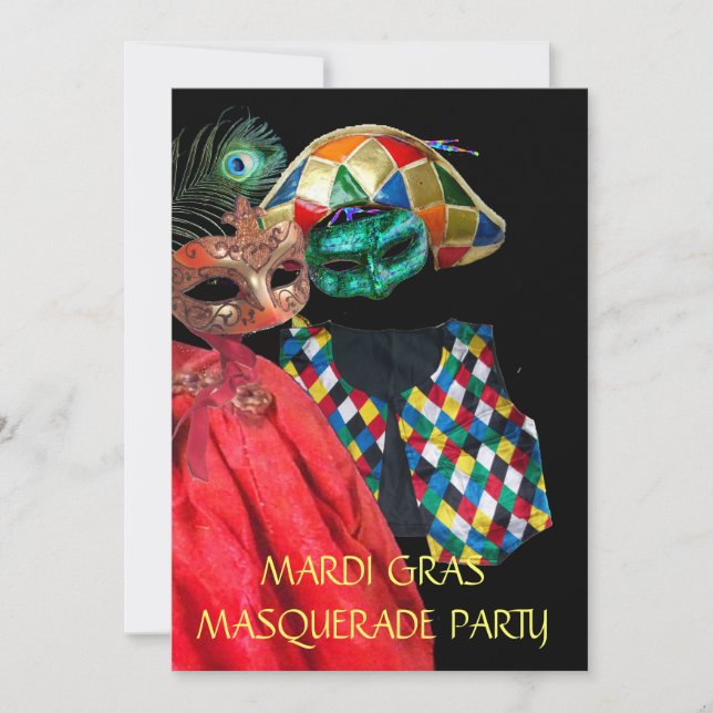 INVITATION MARDI GRAS HARLEQUIN COSTUME MASQUERADE PARTI (Devant)