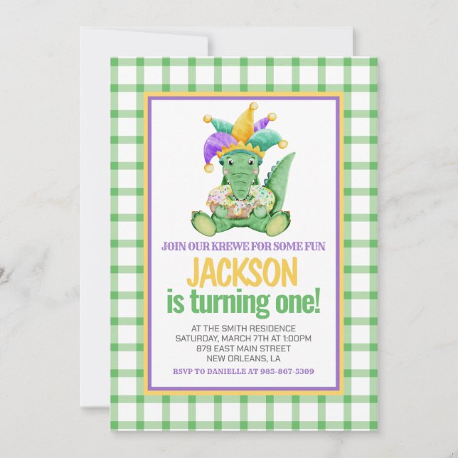 Invitation Mardi Gras Krewe Gator King Cake Premier anniversa (Devant)