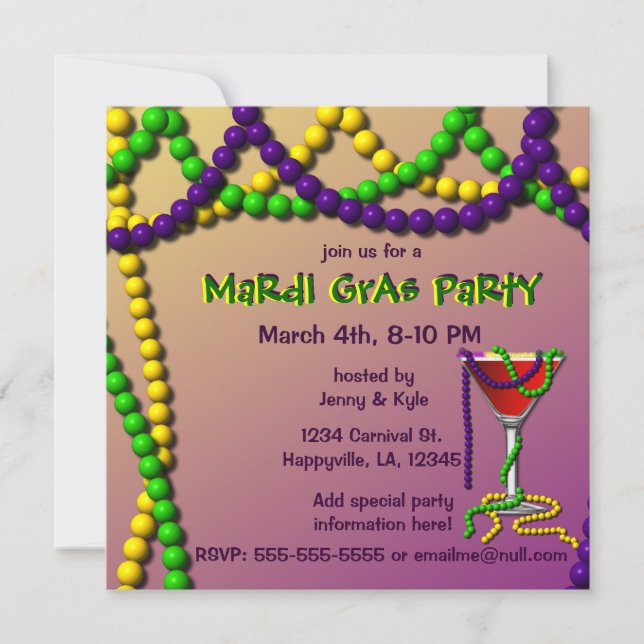 Invitation Mardi Gras Martini (Devant)
