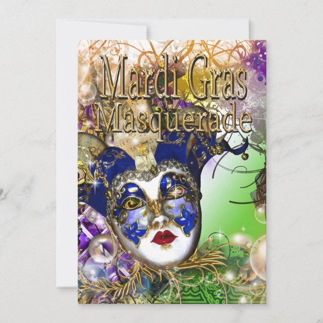 Invitation Mardi Gras mascarade d'anniversaire PERSONNALISER (Devant)