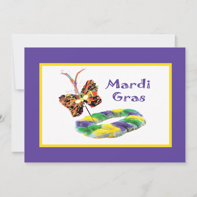 Invitation Mardi Gras Mask & Kingcake Party (Devant)