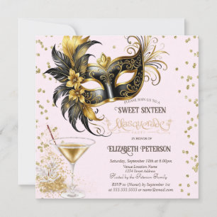 Invitation Mardi Gras Masque Diamants Champagne Sweet 16