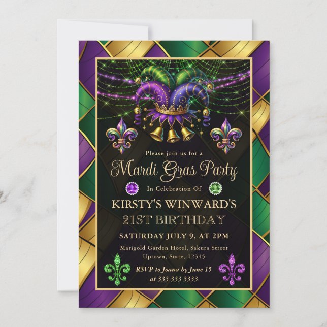 Invitation Mardi Gras Masquerade 21e anniversaire (Devant)