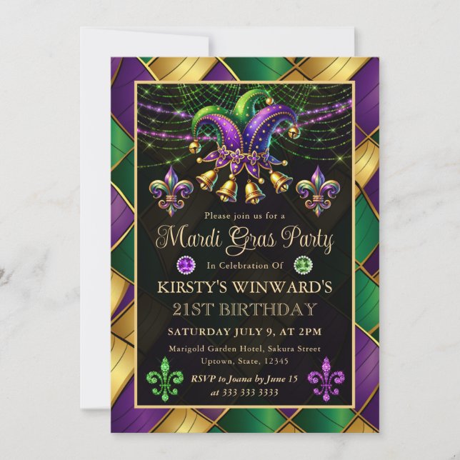 Invitation Mardi Gras Masquerade 21e anniversaire (Devant)