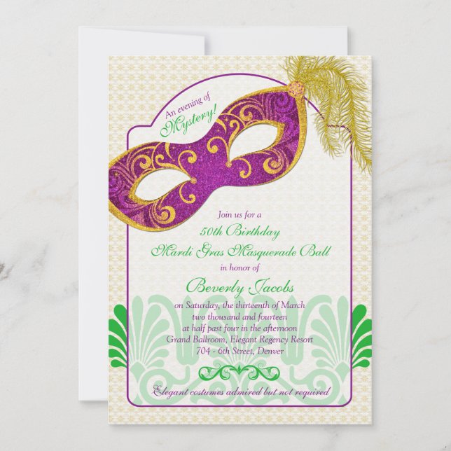 Invitation Mardi Gras Masquerade Ball 50e anniversaire (Devant)
