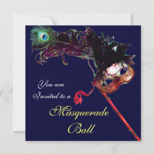Invitation MARDI GRAS MASQUERADE BALL, Bleu blanc