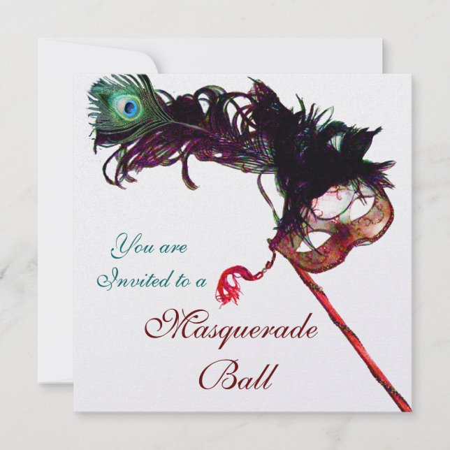 Invitation MARDI GRAS MASQUERADE BALL Rouge Vert Feinture Mas (Devant)