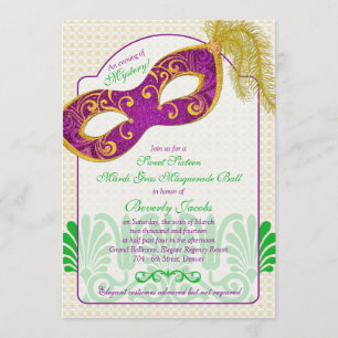 Invitation Mardi Gras Masquerade Ball Sweet 16 Anniversaire