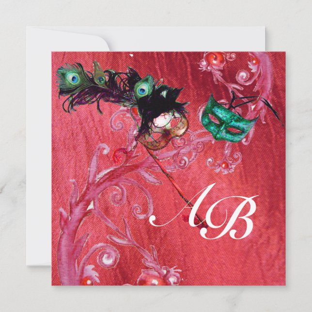 Invitation MARDI GRAS MASQUERADE, BERRIES MAGIQUES MONOGRAM s (Devant)