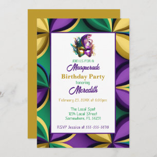 Invitation Mardi Gras Masquerade fête d'anniversaire