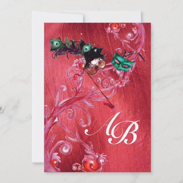 Invitation MARDI GRAS MASQUERADE ,MAGIC BERRIES MONOGRAM soie (Devant)