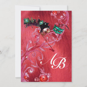 Invitation MARDI GRAS MASQUERADE ,MAGIC BERRIES MONOGRAM soie