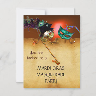 Invitation MARDI GRAS MASQUERADE PARTI, Jaune orange