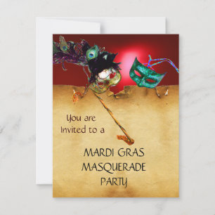 Invitation MARDI GRAS MASQUERADE PARTI, Jaune rouge