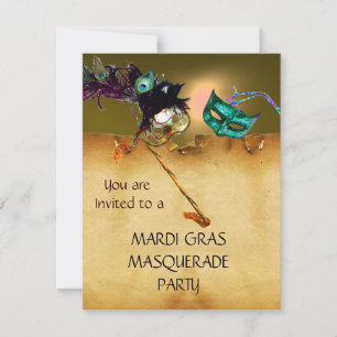 Invitation MARDI GRAS MASQUERADE PARTI rouge jaune bleu noir