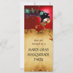 Invitation MARDI GRAS MASQUERADE PARTY, bleu rouge