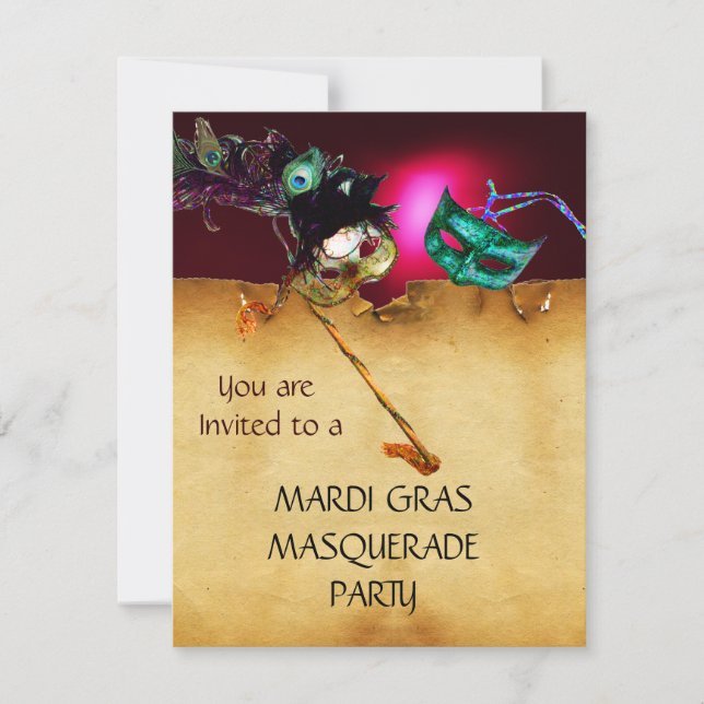 Invitation MARDI GRAS MASQUERADE PARTY, Bourgogne rouge (Devant)