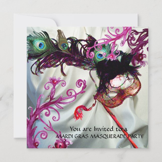 INVITATION MARDI GRAS MASQUERADE PARTY, VÊTEMENT DE SOIE BLAN (Devant)