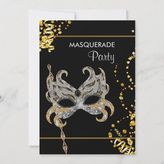 Invitation Mardi Gras Masquerade Silver Gold (Devant)
