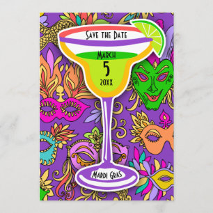Invitation Mardi Gras Masques Martini coloré Enregistrer la d