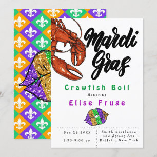 Invitation Mardi Gras Parties scintillant Lèvres Crawfish Inv