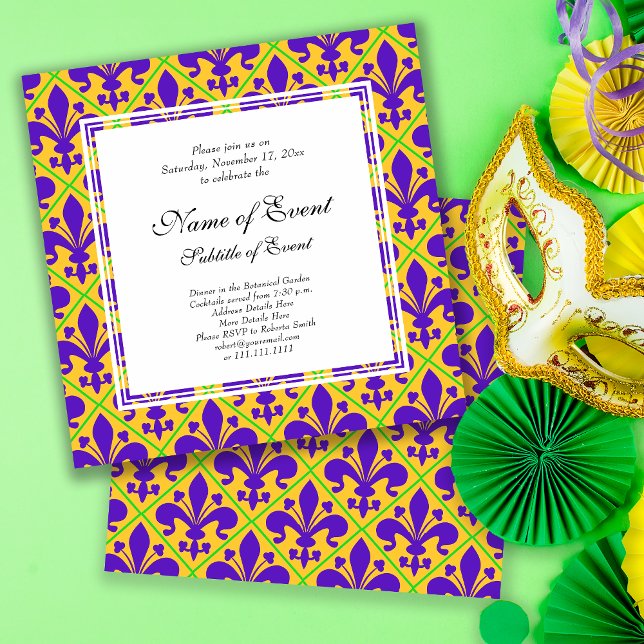 Invitation Mardi Gras Party Nouvelle-Orléans Fleur de Lis (Créateur téléchargé)