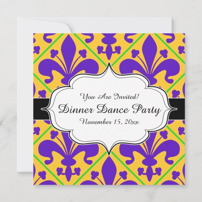 Invitation Mardi Gras Party Nouvelle-Orléans Fleur de Lis (Dos)