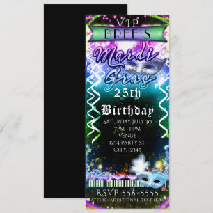 Invitation Mardi Gras Rainbow Llow VIP Anniversaire de fête