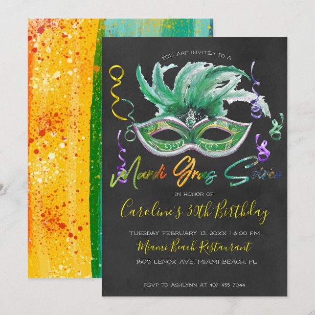 Invitation Mardi Gras Soiree | 30e anniversaire (Devant / Derrière)