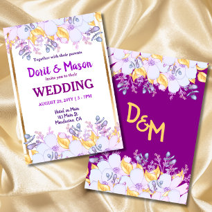Invitation Mardi Gras violet et or   Floral mauve doux