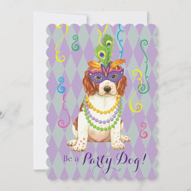 Invitation Mardi Gras Welsh Springer Spaniel (Devant)
