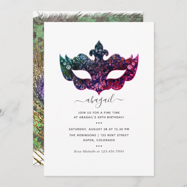 Invitation Mardi GrasInvitation de fête d'anniversaire tropic (Devant / Derrière)