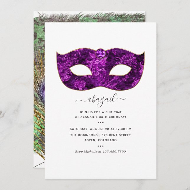 Invitation Mardi GrasTropical Purple Gemstone Anniversaire (Devant / Derrière)