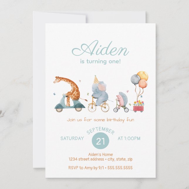 Invitation Mare Animal Train Neutre Anniversaire Fête (Devant)