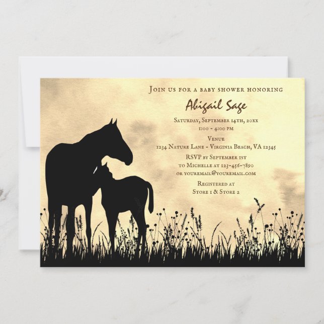Invitation Mare et poulain dans le Baby shower du cheval de c (Devant)