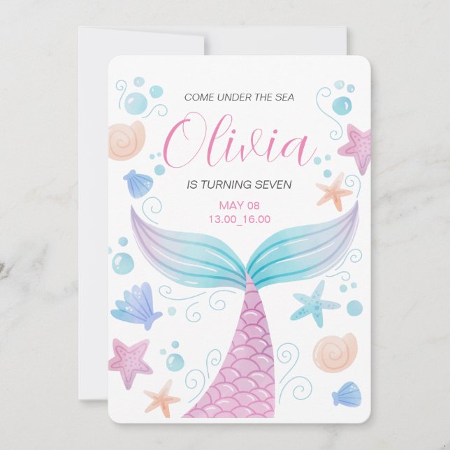 Invitation Marée de sirène sous la mer rose anniversaire (Devant)