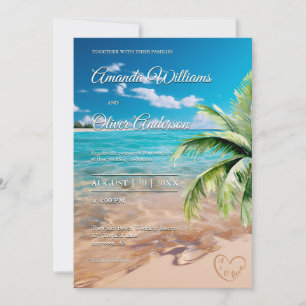 Invitation Marées Turquoise Tropical Palm Tree Beach Mariage