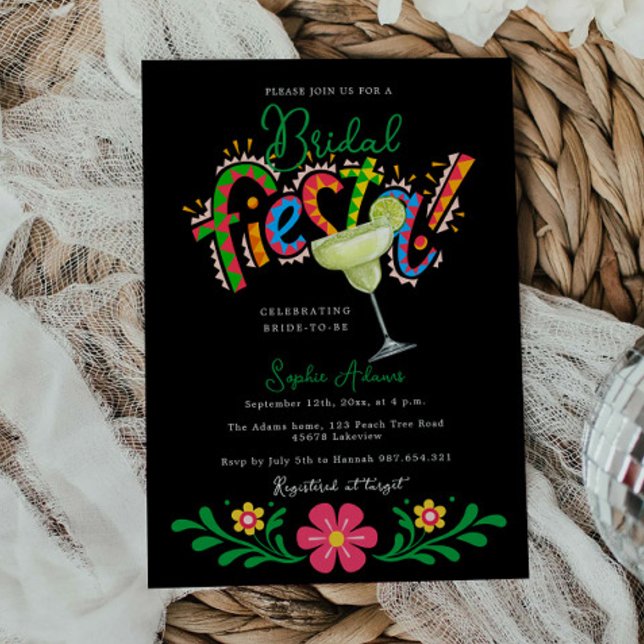 Invitation Margarita Black Mexican Fiesta Fête des mariées (Créateur téléchargé)