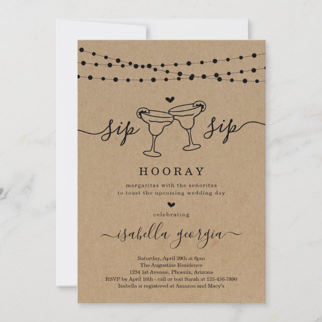 Invitation Margarita Fête des mariées ou Bachelorette (Devant)