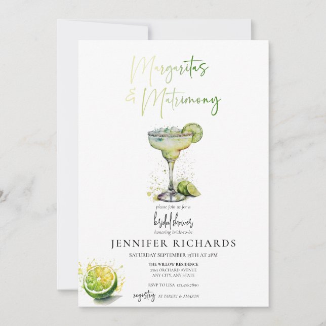 Invitation Margarita | Lime | Fête des mariées tropicale (Devant)
