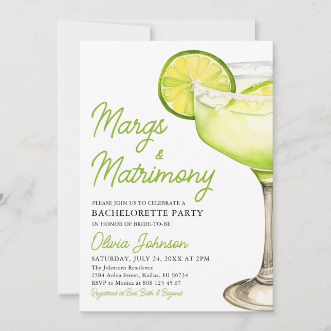 Invitation Margarita Margs & Mariage Cocktail Bachelorette (Devant)