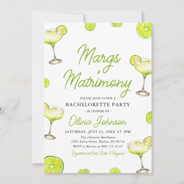 Invitation Margarita Margs & Mariage Cocktail Bachelorette (Devant)