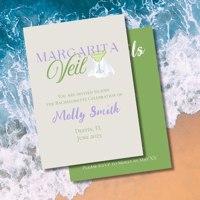 Invitation Margarita Veil - Amusants Bachelorette Design (Margarita Veil invite with modern purple font – perfect for engagement or beach bridal celebrations!)