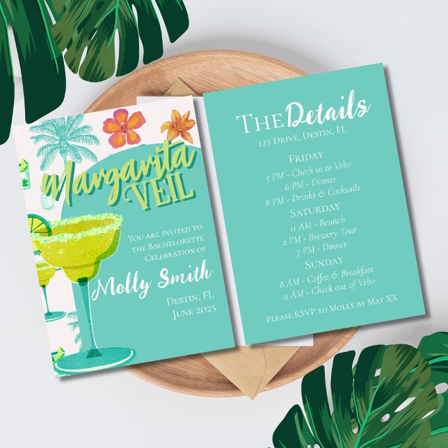 Invitation Margarita Veil Itinéraire de la fête de bacheloret (Spice up the celebration with this Margarita Veil Tropical Fiesta Bachelorette Collection!)