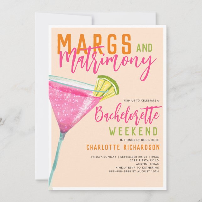 Invitation Margaritas Margs & Mariage Bachelorette Week-end (Devant)