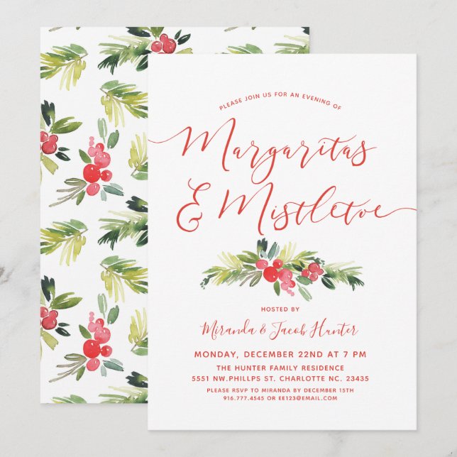 Invitation Margaritas & Mistletoe | Fête de Noël (Devant / Derrière)
